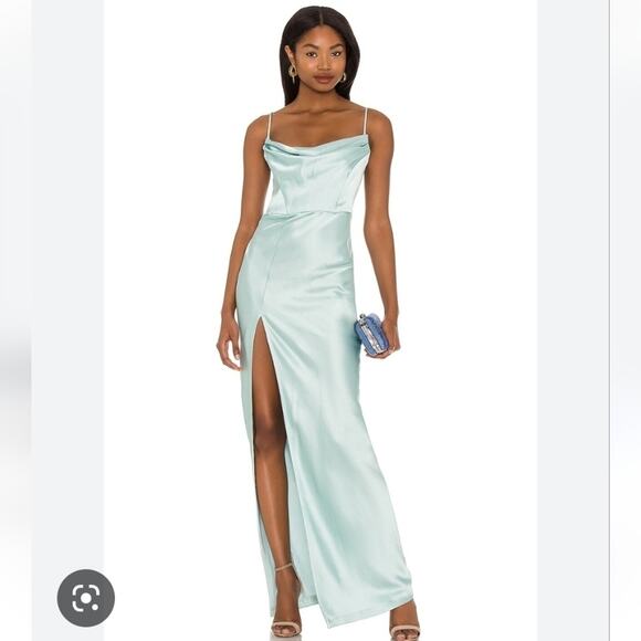 Nookie Dream Draped Gown in Mint Green Size XS NWT Sleeveless Maxi Satin - Picture 1 of 12